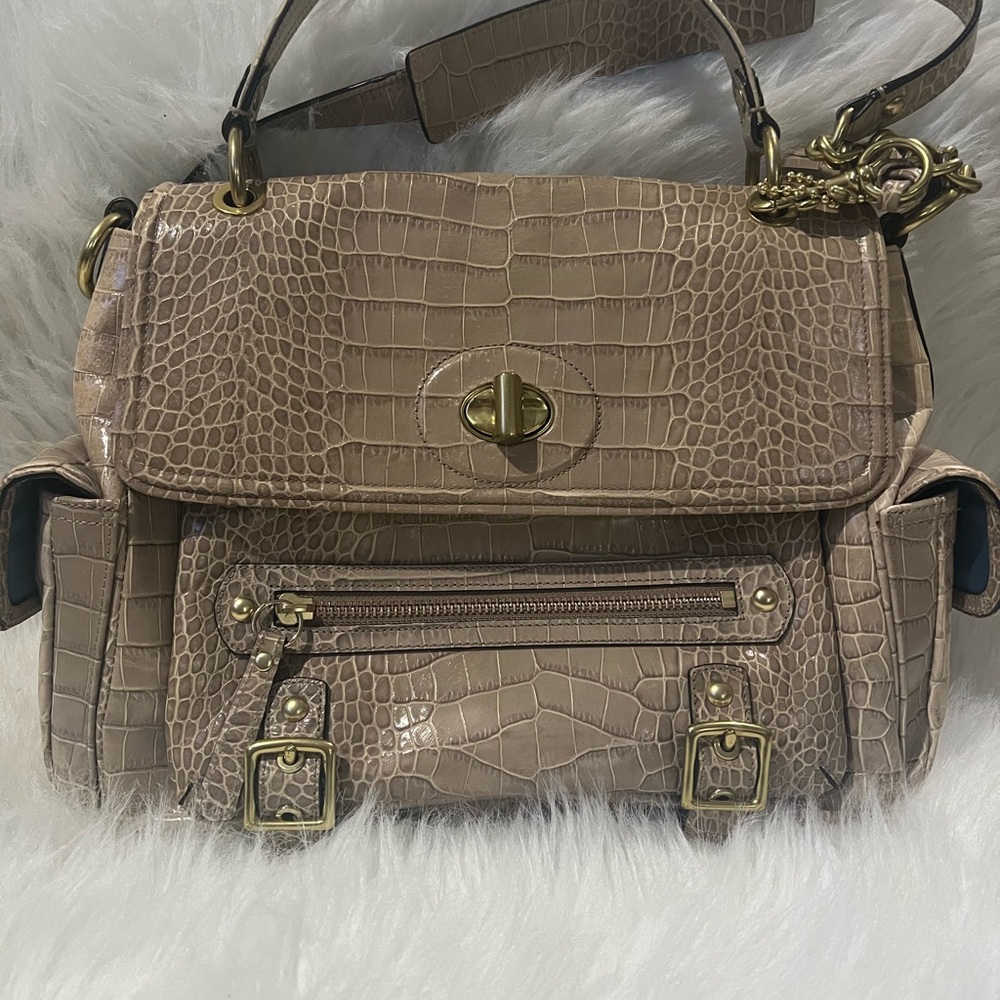 Coach Sydney Crocodile-Embossed Tan Handbag